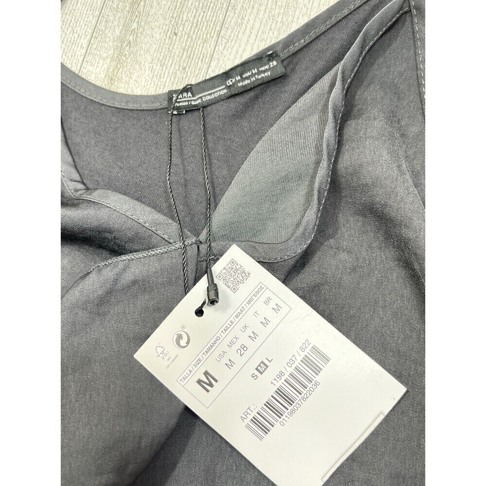 ZARA SLIP RUFFLE EFFECT SEXY MINI DRESS MED COMFY SOFT DARK GRAY FAIRY GRUNGE - Picture 8 of 12